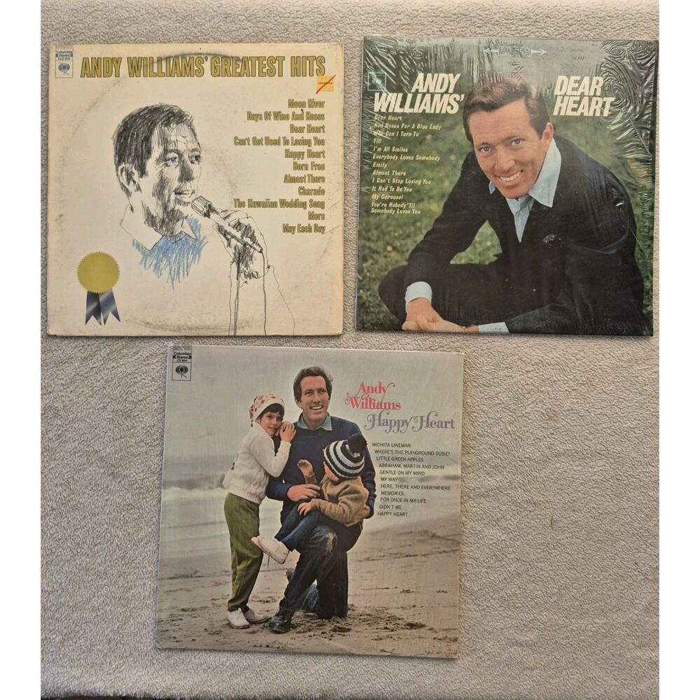 Andy Williams Vinyl LP Lot of 3 Greatest Hits Happy Heart Dear Heart Vintage...